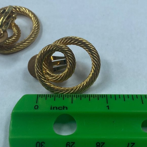 Gold Tone Metal Twisted Rope Swirl Cable Clip-on Earrings Vintage Womens - Picture 4 of 16